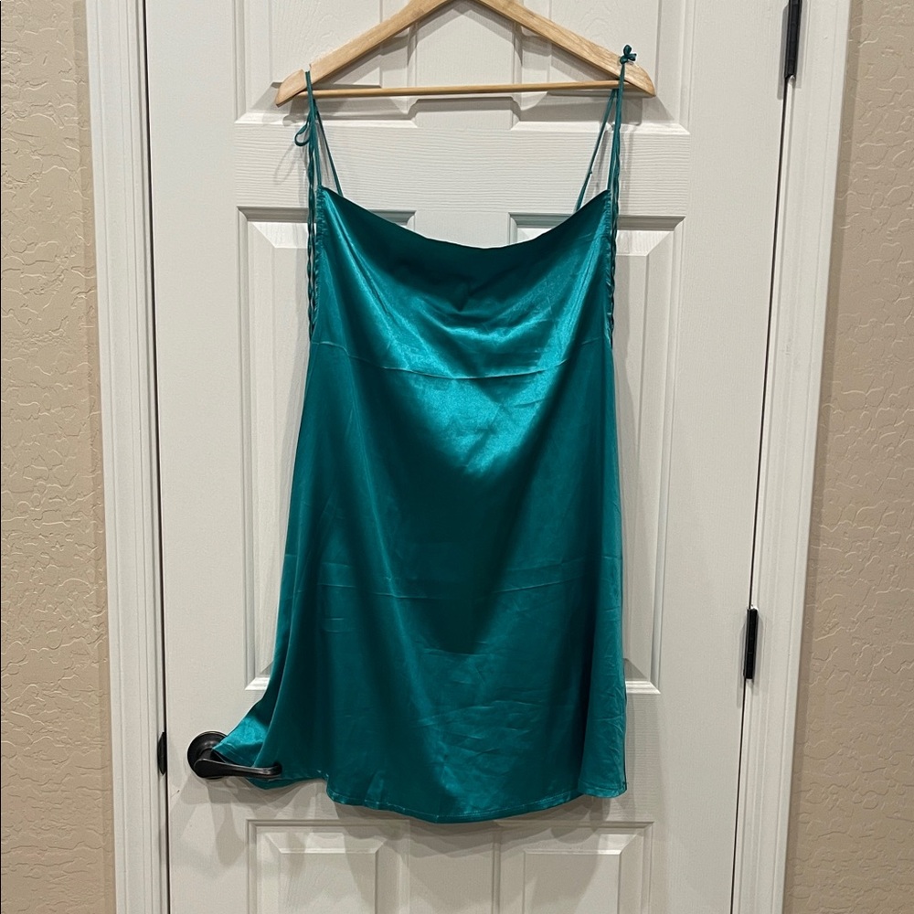 Teal Satin Slip Dress